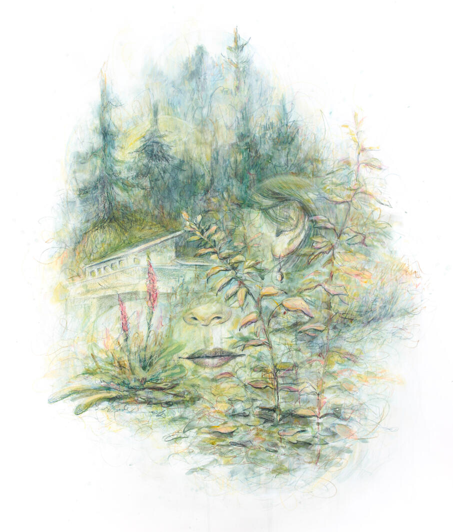 Eleanor Clagett, "Attend", 2024, watercolor, colored pencil, and acrylic on paper