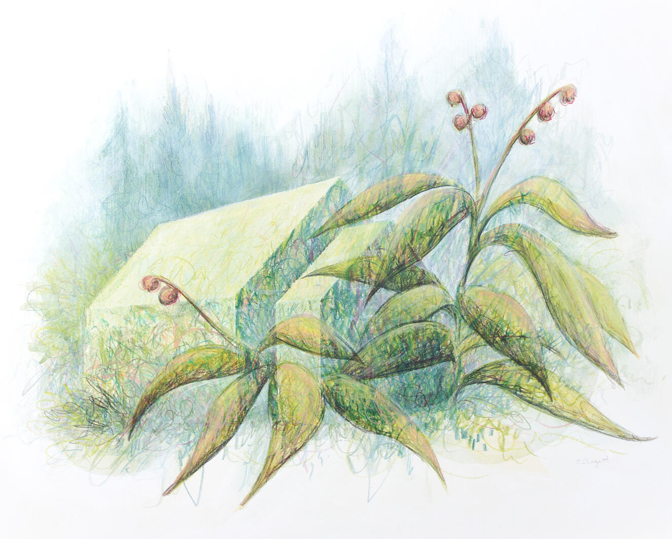 Eleanor Clagett, "Playing House", 2025, watercolor, colored pencil, wax pastel, and acrylic on paper